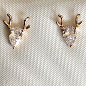 Rose Gold Plated Sterling Silver Deer CZ Stud Earrings